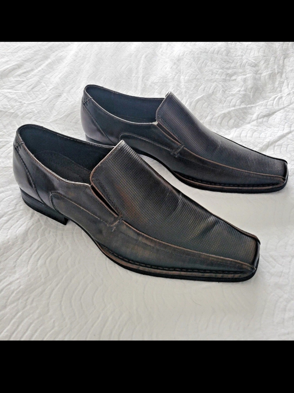 Men's Black Slip-On Square-Toe Loafers - Classic Dress Slip-Ons